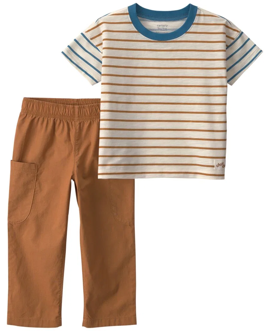 Комплект из 2 предметов: футболка с коротким рукавом и брюки, модель Striped Short-Sleeve Carter's, Cream Brown
