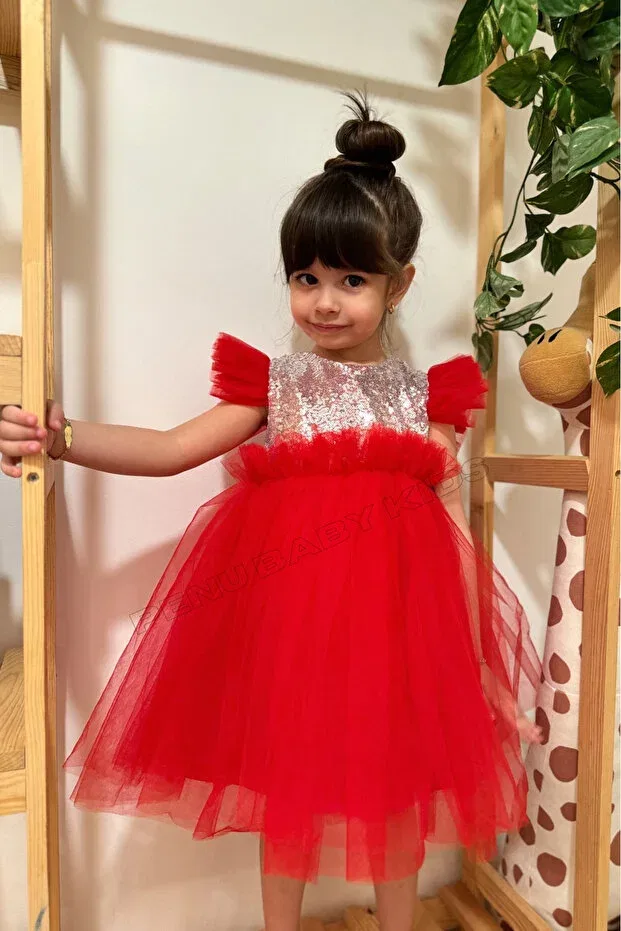 Детское платье для девочек с пайетками Elegant Penu Baby Kids, Red