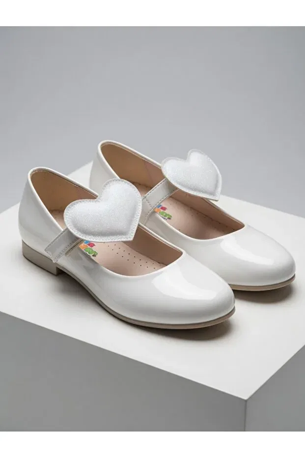 Детские балетки для девочек с принтом Silvery heart-detail ballet flats Marka, White