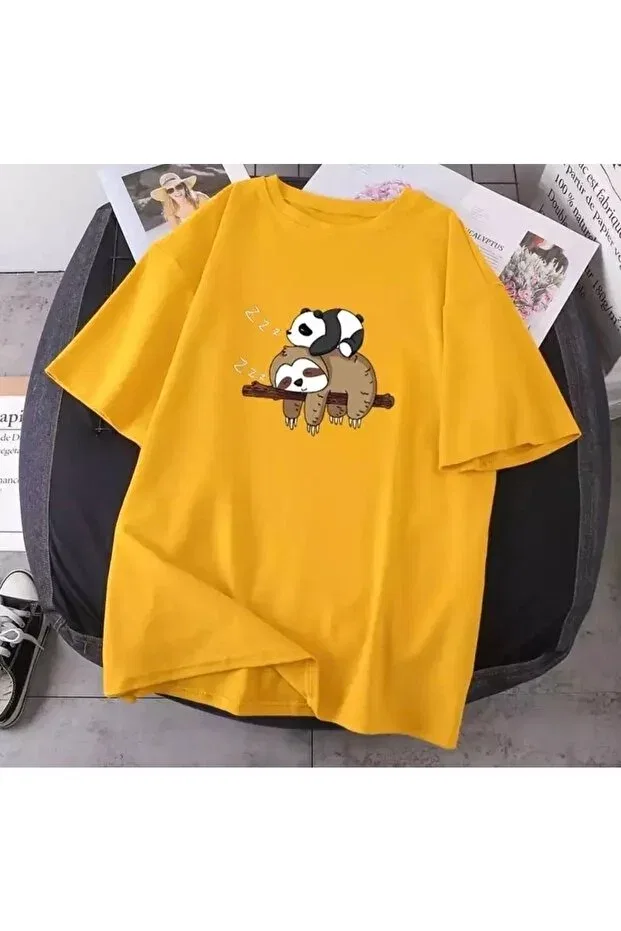Детская футболка для девочек с принтом Kids Panda Koala Printed Oversize Machetta, Yellow