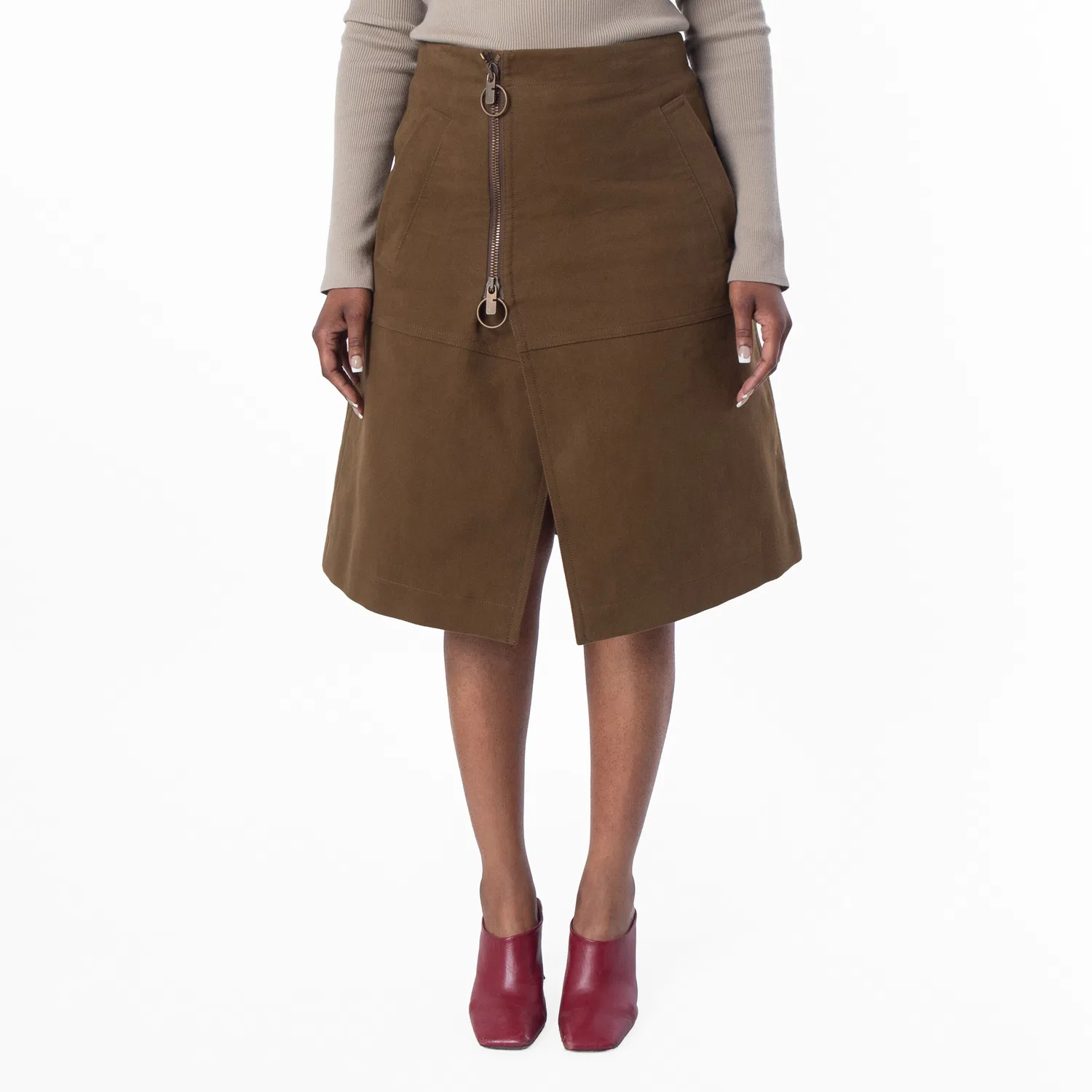 Юбка-трапеция с высокой посадкой хлопковая миди A Line High Waist Cotton Midi Skirt Burberry, Bramble