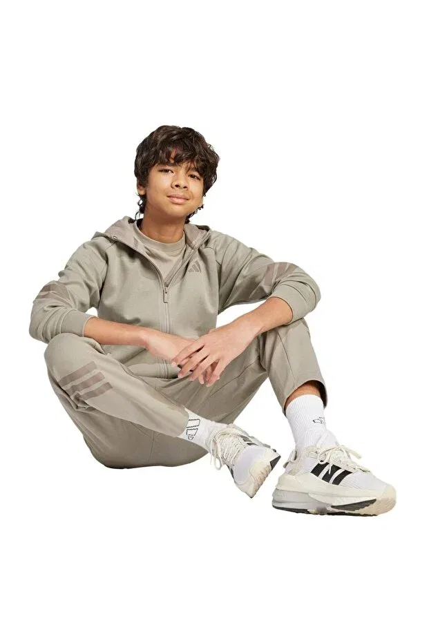 Детское худи для девочек хлопковое Adidas, Putty Beige / Simple Brown — фото 3