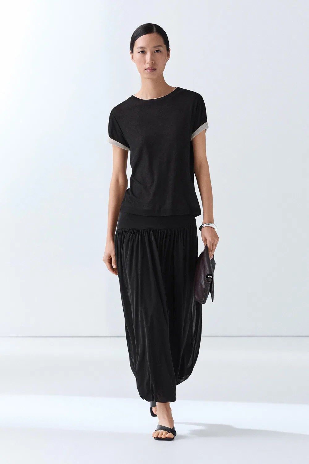 Футболка Massimo Dutti Double-Layer Short Sleeve, черный — фото 3