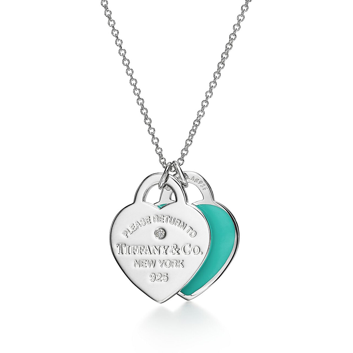 Подвеска Tiffany & Co. Return to Tiffany Blue Double Heart Tag, серебро/бриллиант — фото 3