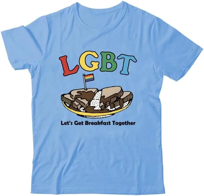 Футболка с принтом V-образным вырезом Let’s Get Breakfast Together, Sky Blue