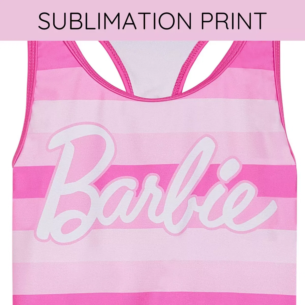 Детский танкини-комплект для девочек с принтом Barbie Racerback UPF 50+ Tankini Top and Swim Shorts Outfit Set Barbie, Pink — фото 4