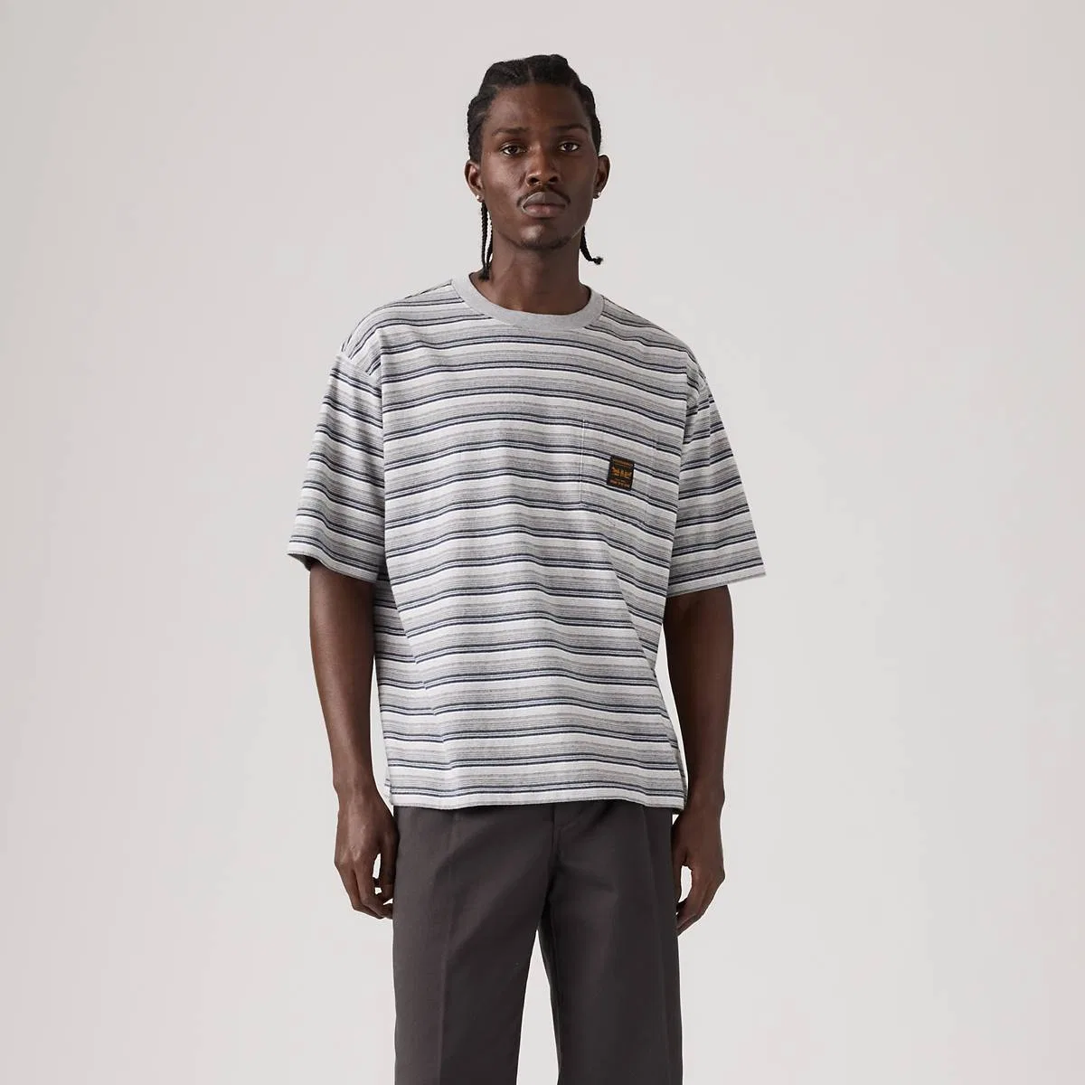 Рабочая футболка с коротким рукавом и карманом Levi's, Porter Stripe Medium Heather Grey - Multi-Color — фото 3