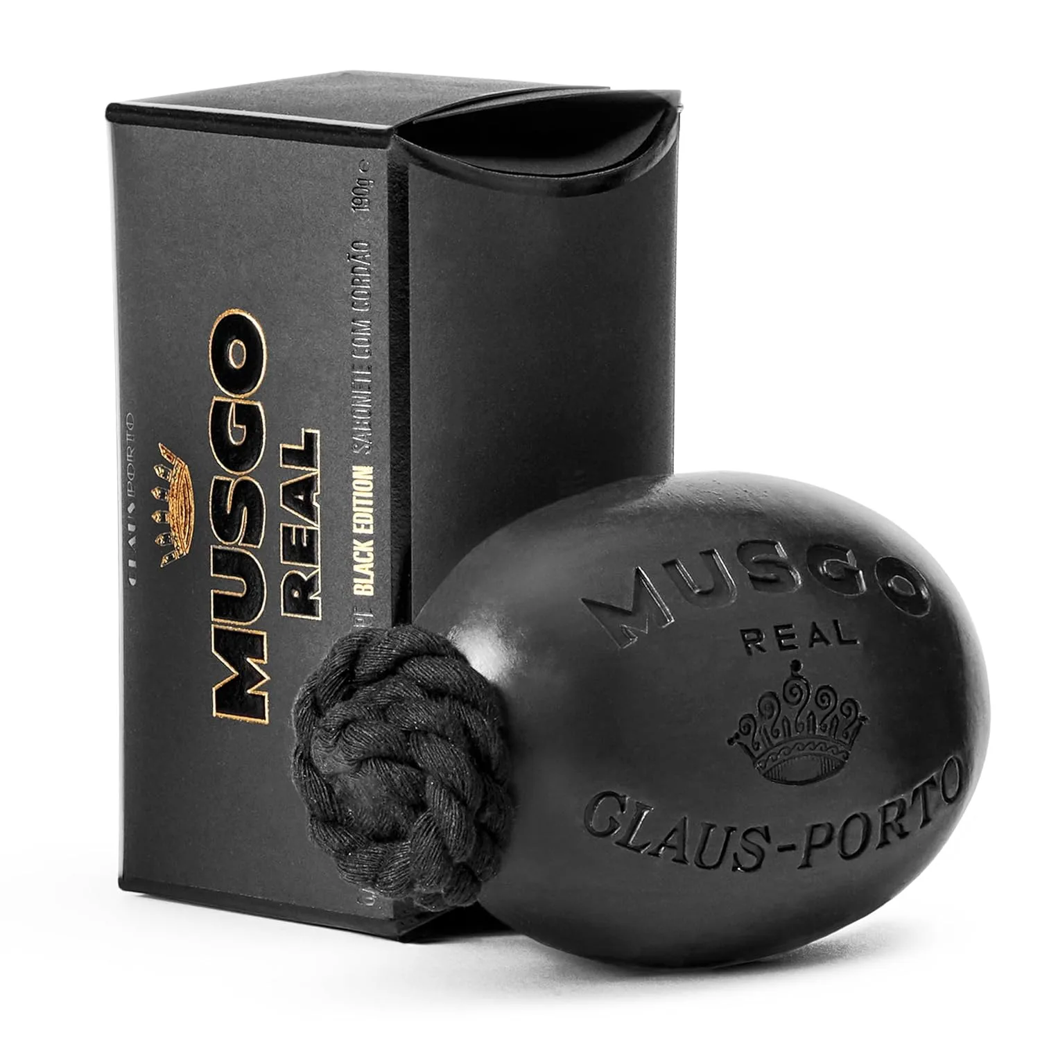 Мыло на веревке Claus Porto Musgo Real Black Edition с древесным ароматом и лимоном, маслами жожоба и виноградных косточек, 190 г, Black