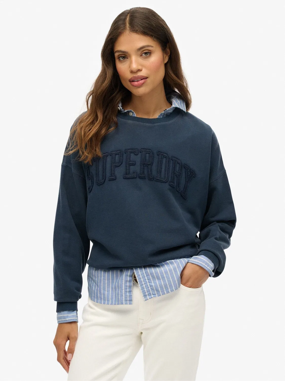 Свитшот с аппликацией, оверсайз, Athletic Essentials Superdry, синий