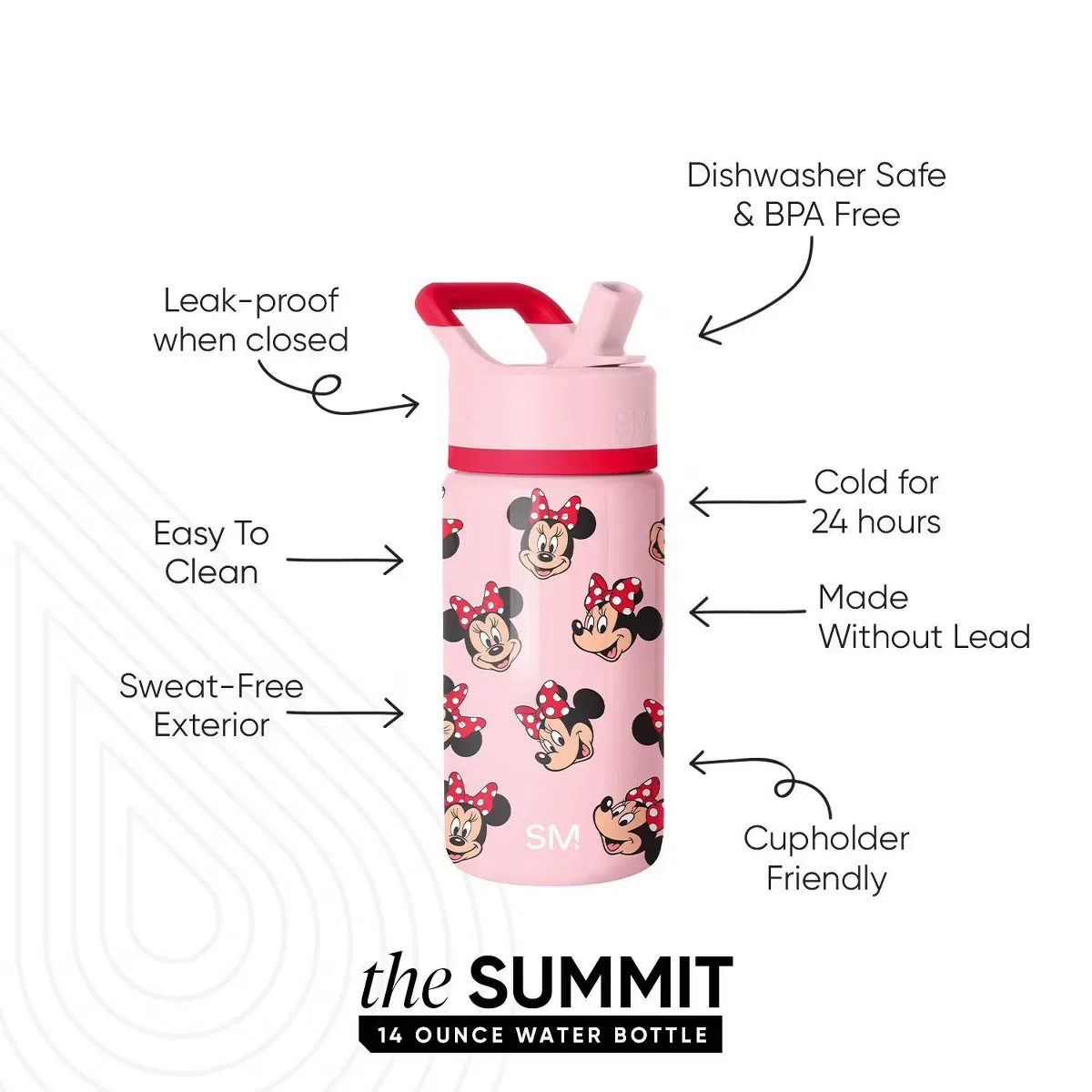 Детская бутылка для воды 414 мл с трубочкой и вакуумной изоляцией Summit Minnie Mouse Simple Modern, Pink — фото 2