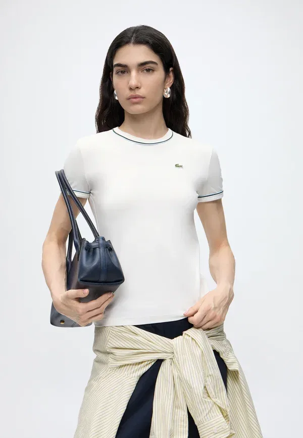 Футболка Lacoste Классическая, Однотонная, Белая — фото 4