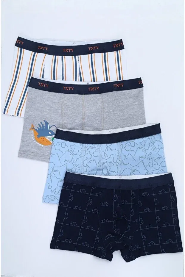 Детские боксеры для мальчиков с принтом 4 шт Toontoy, Navy Blue-Light Blue-Gray-Ecru