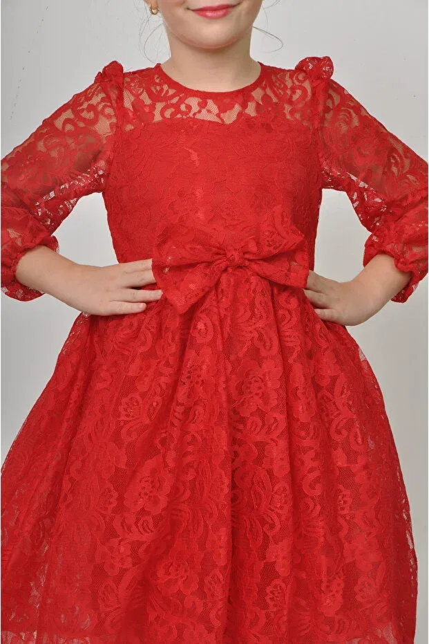 Детское платье для девочек с длинным рукавом Filizdens Kids, Red — фото 2