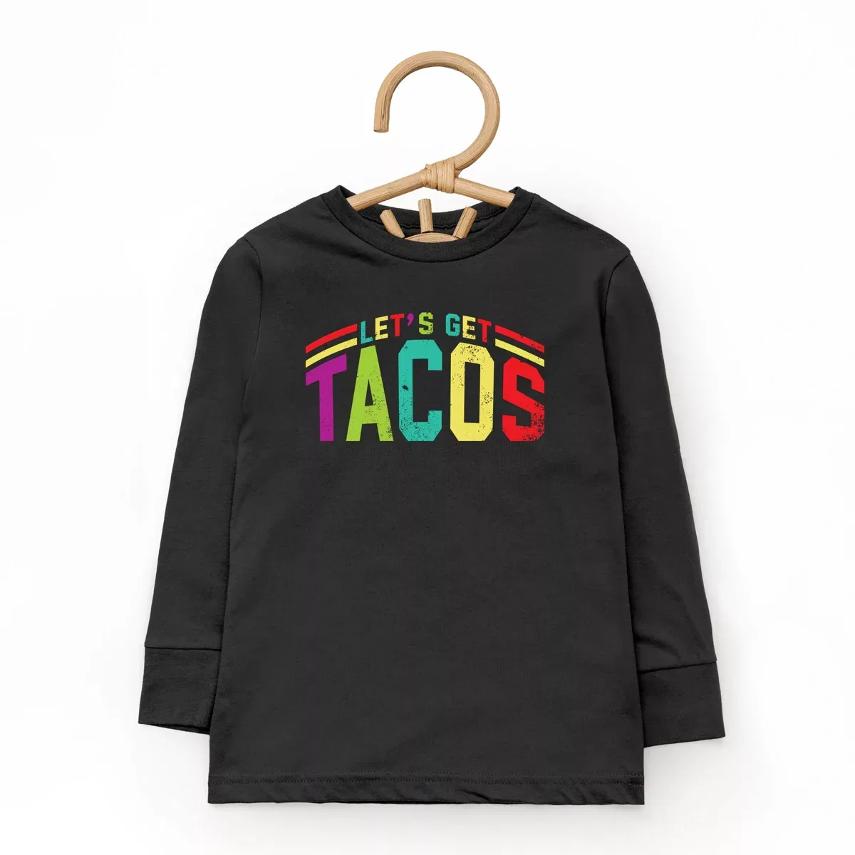 Детская футболка с длинным рукавом с принтом Let's Get Tacos Varsity The Juniper Shop, Black — фото 2