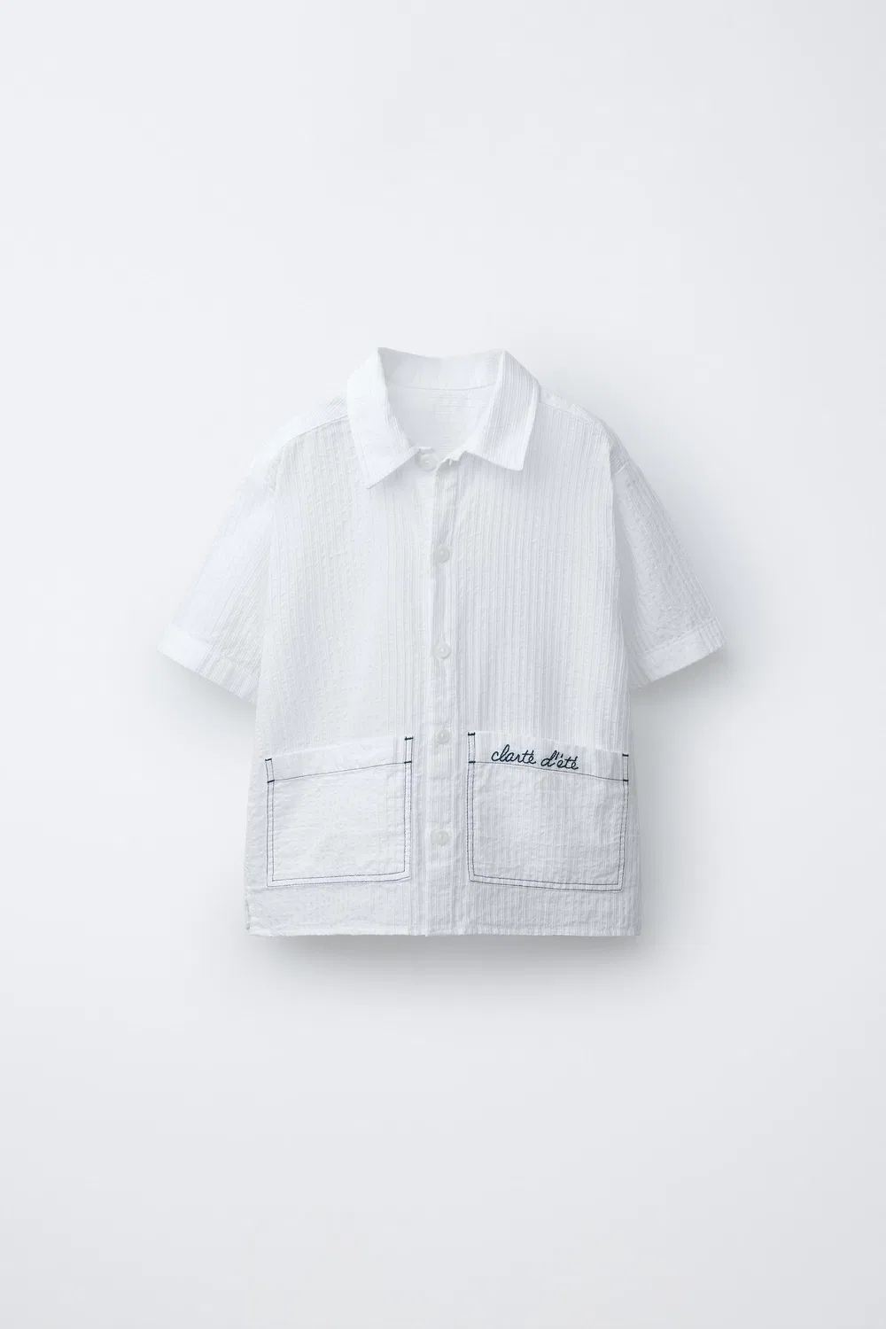 Рубашка с вышивкой Добби ZARA, Light Ecru