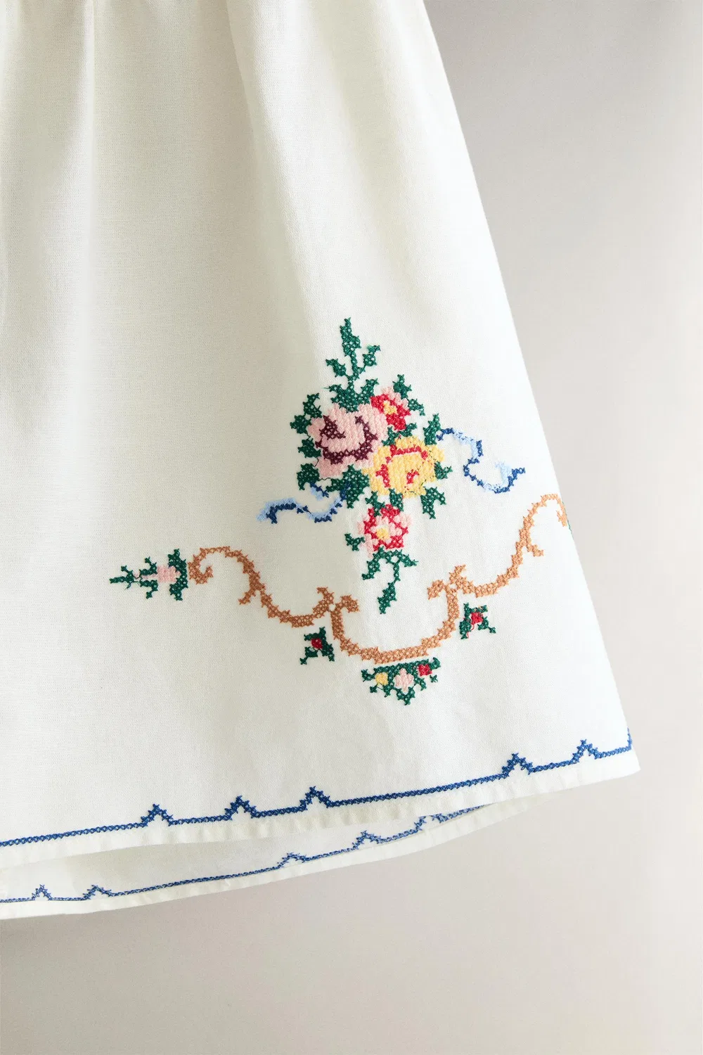 Шорты из хлопка и льна с вышивкой ZARA, White — фото 3