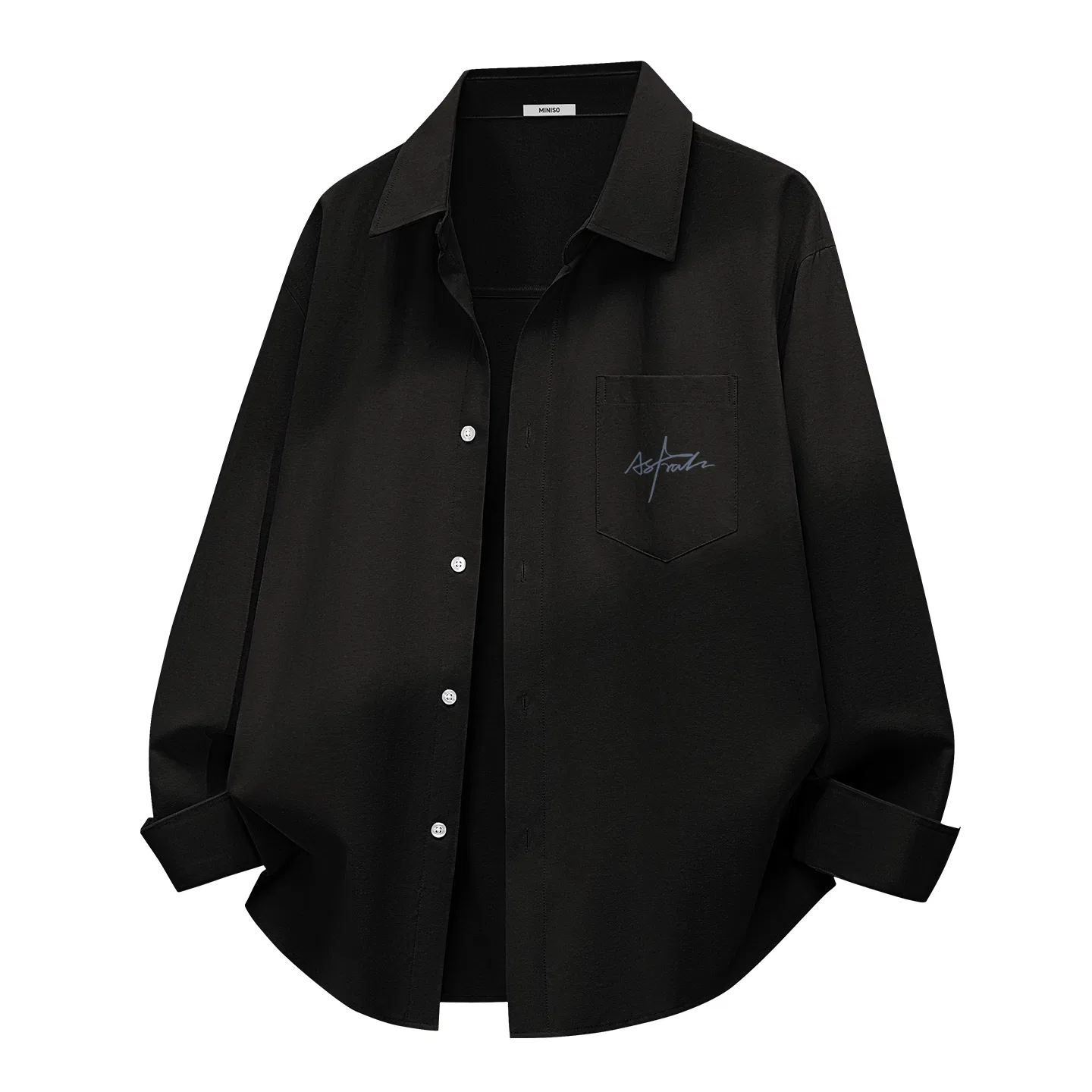 Детская рубашка с воротником-лацканом MINISO, Heavyweight Oxford Black Pen End Light Shadow Chest Logo