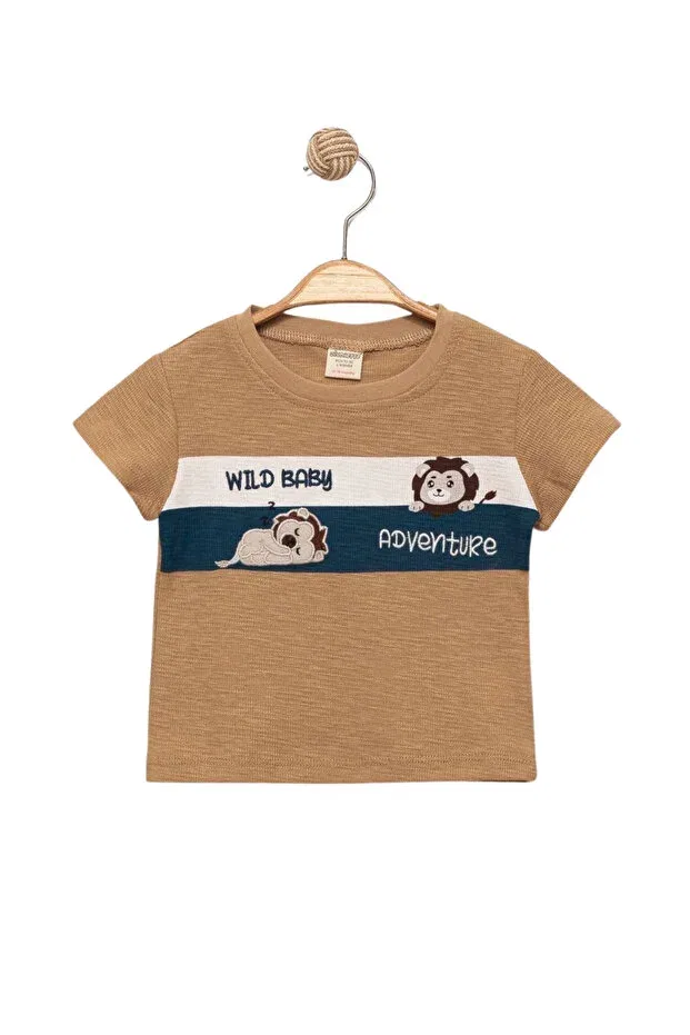 Детская футболка для мальчиков хлопковая Lion Patterned Divonette, Beige — фото 3