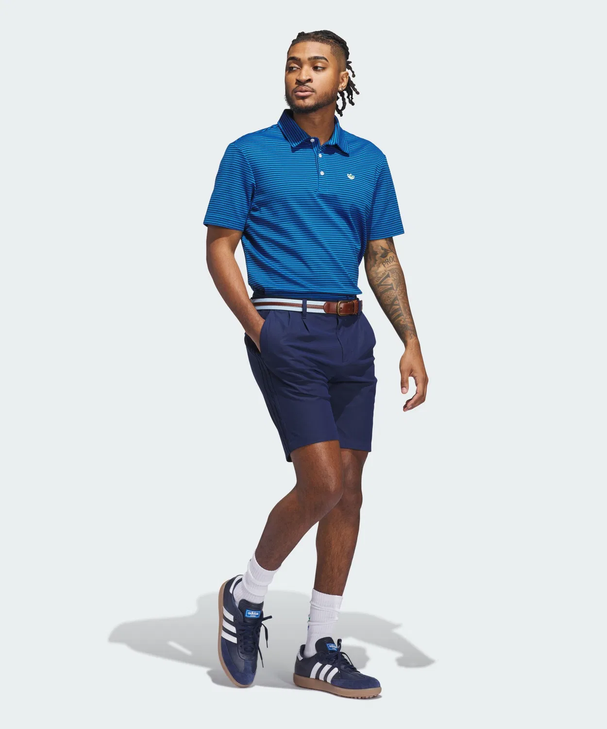 Мужская хлопковая поло с коротким рукавом Originals Striped Pique Polo Adidas, Blue — фото 3