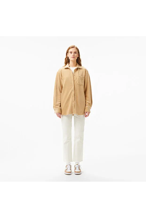 Женская свободная рубашка с длинным рукавом Lacoste, Beige — фото 3