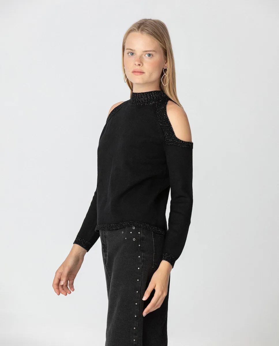 

Женский джемпер с открытыми плечами Noon, черный