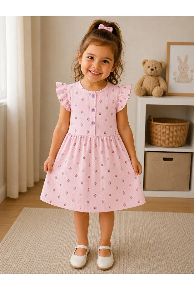 Детское платье для девочек с цветочным принтом Put-On-Out Ponçikids, Pink