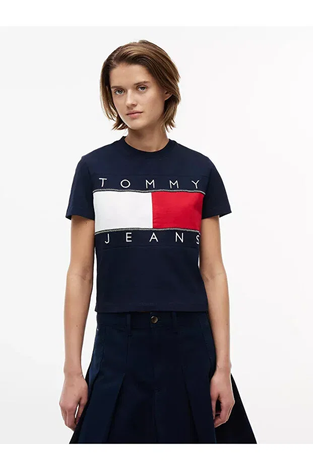 Женская футболка с принтом Iconic Flag Logo Regular Fit Tommy Hilfiger, Navy Blue