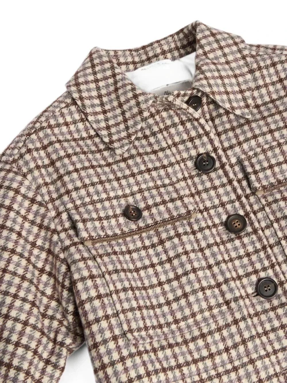 Клетчатая куртка с подкладкой Thermore и декором Monili Brunello Cucinelli Kids, бежевый — фото 3