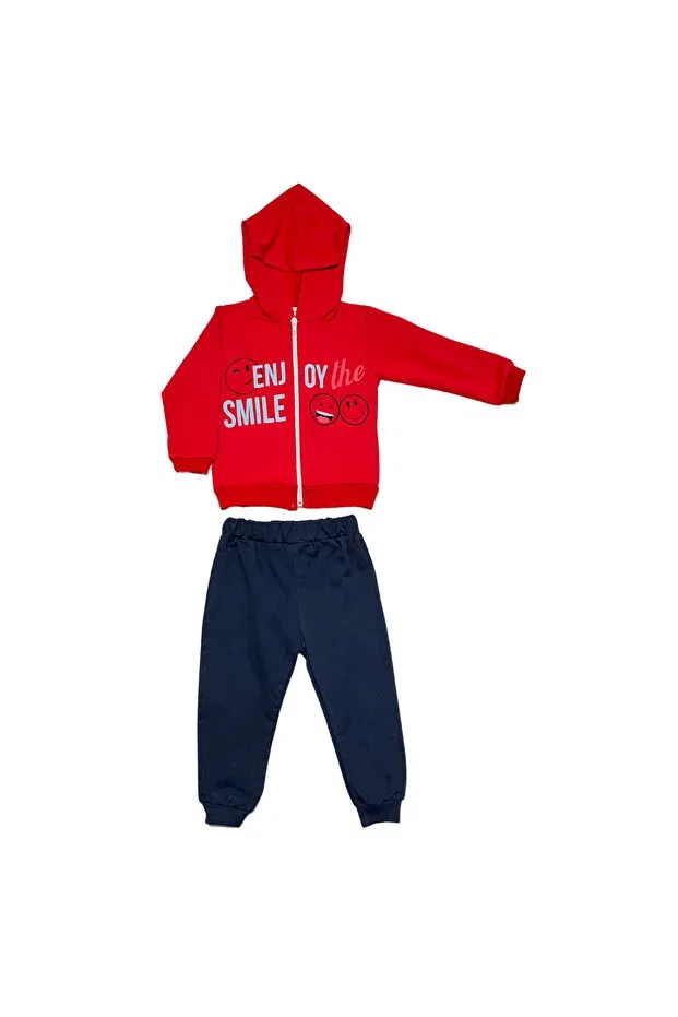 Детский спортивный костюм с принтом Emoji printed front zipper tracksuit set Minikaya, Red