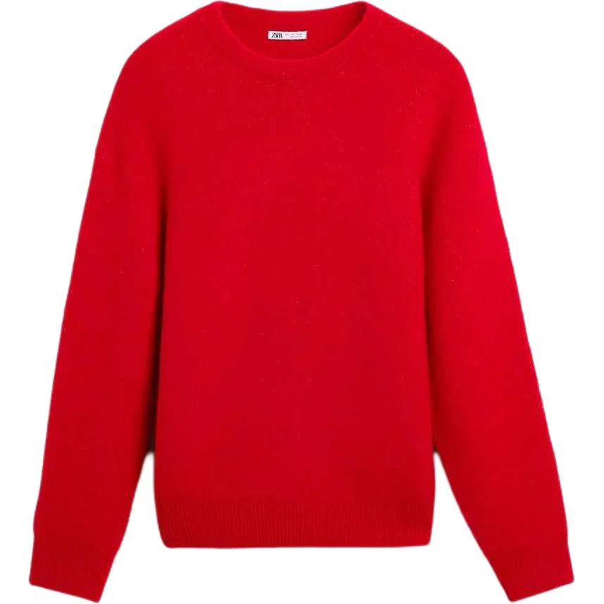 Мужской свитер с круглым вырезом Red ZARA, Красный