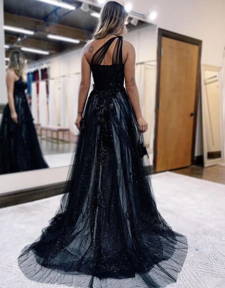 Женское вечернее платье с одним плечом и шлейфом, Navy Blue — фото 2