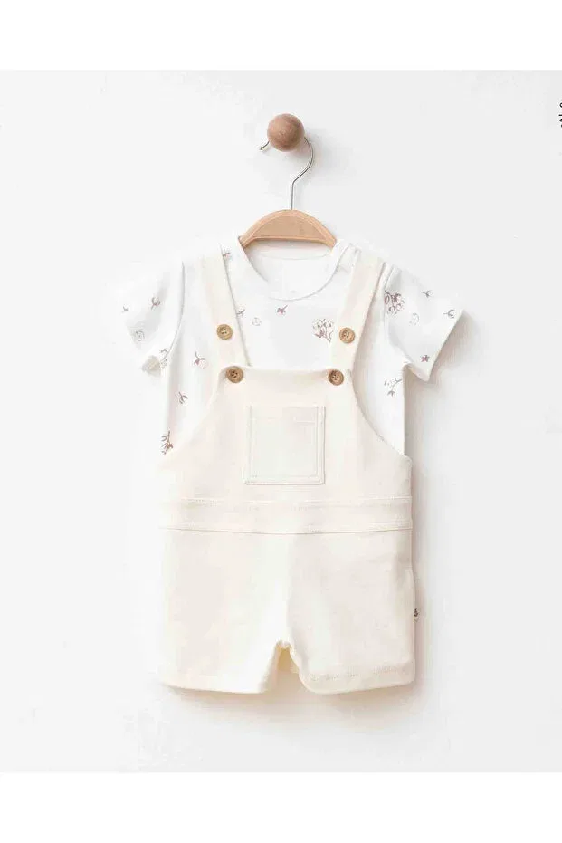 Детский комплект из комбинезона и футболки с принтом Blumi Kids, Ecru