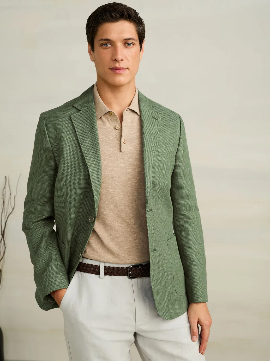 Блейзер из льняной смеси, Slim Fit Next, зеленый — фото 3