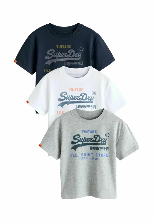 Футболки комплект 3 шт Regular Fit Basic T-shirt Superdry & Co, белый, темно-синий