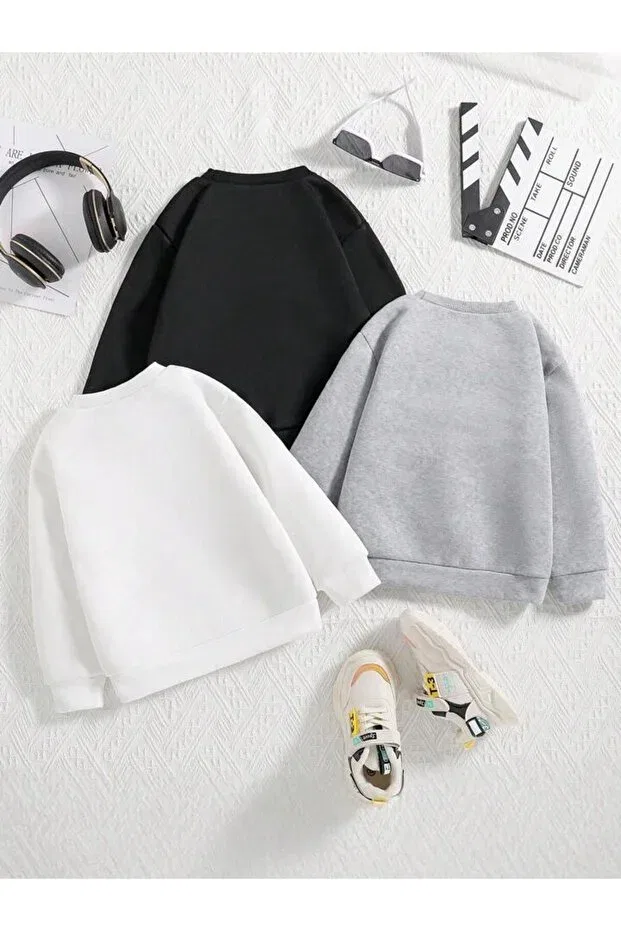 Детские свитшот с принтом для мальчиков 3 шт Morning Kids, Black-Grey-White — фото 2