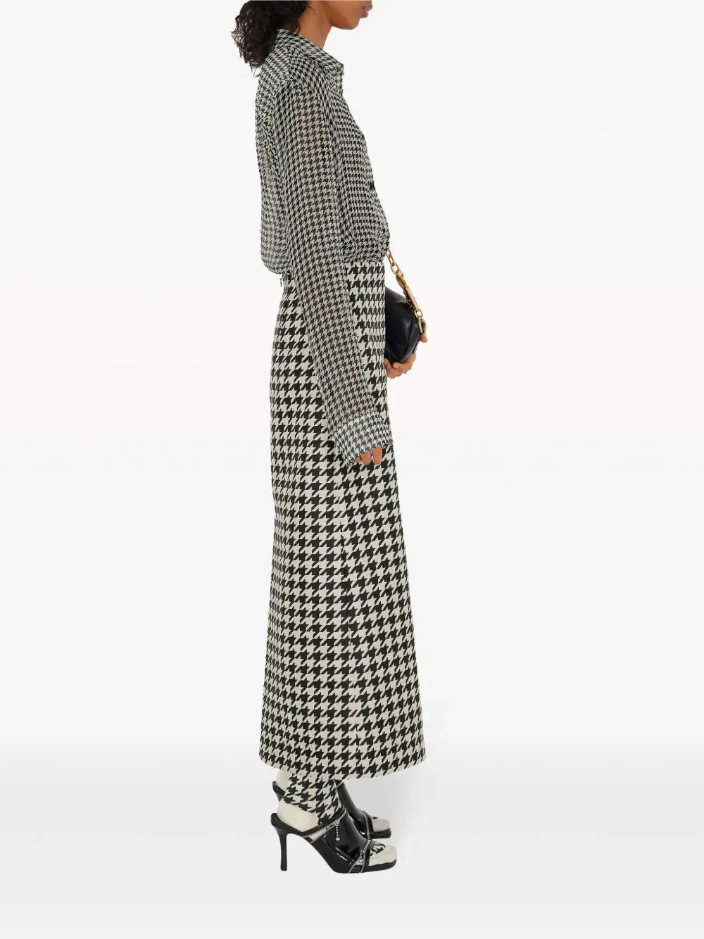 Шелковая рубашка в ломаную клетку BURBERRY, черный — фото 3