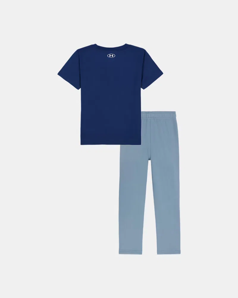Комплект для мальчиков влагоотводящий из футболки и джоггеров UA Trout Jump UnderArmour, Blackout Navy/Blue Wind — фото 3