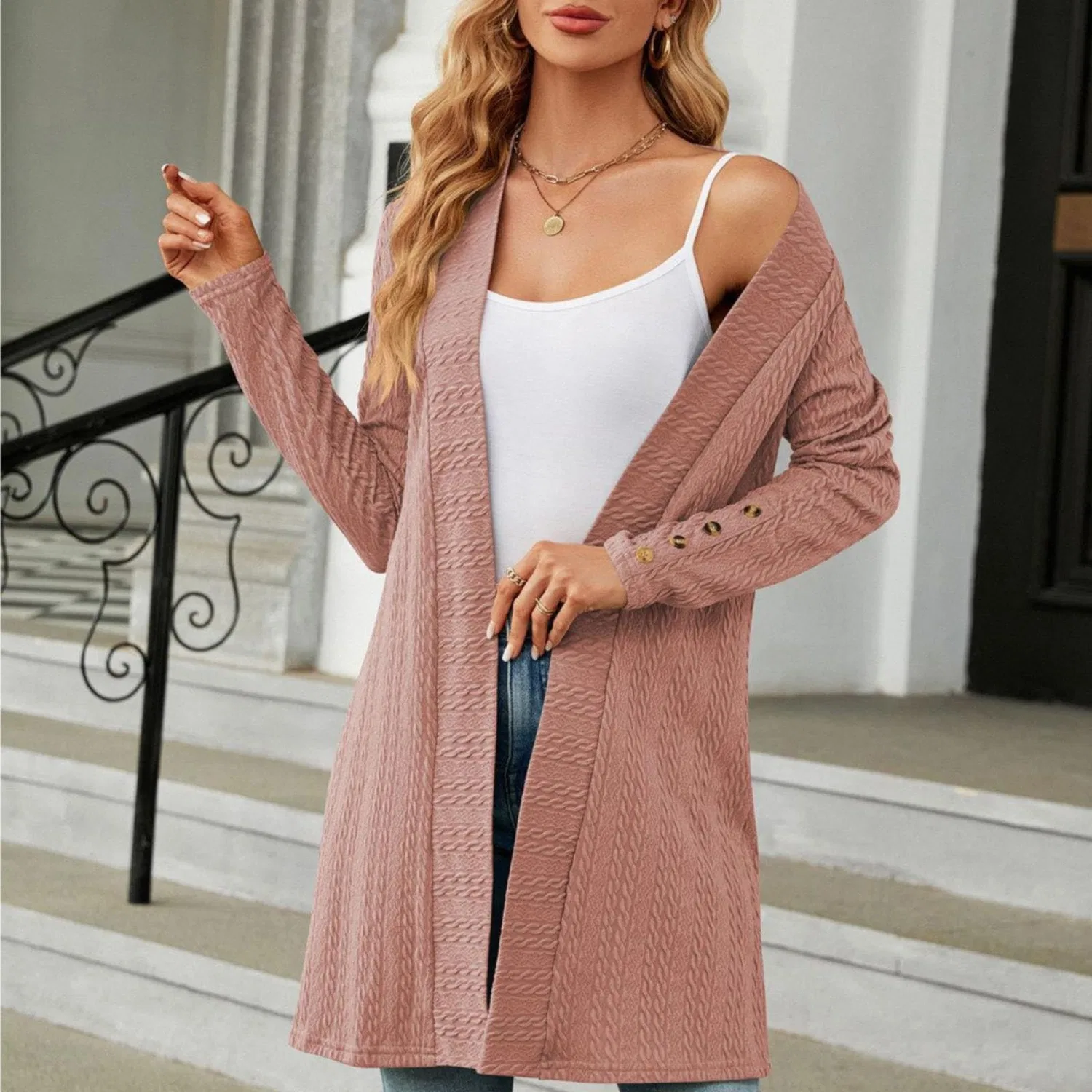 Женское пальто с длинным рукавом с V-образным вырезом, Ac-rosa — фото 3