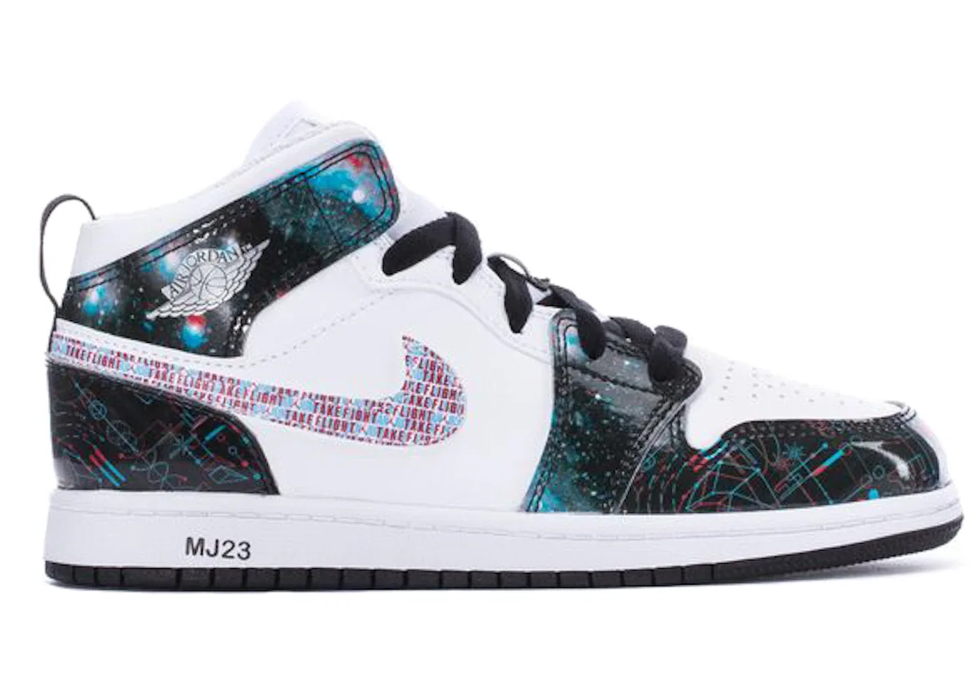 Детские кроссовки с принтом Jordan 1 Mid SE Jordan, White/Bright Crimson-Blue Hero