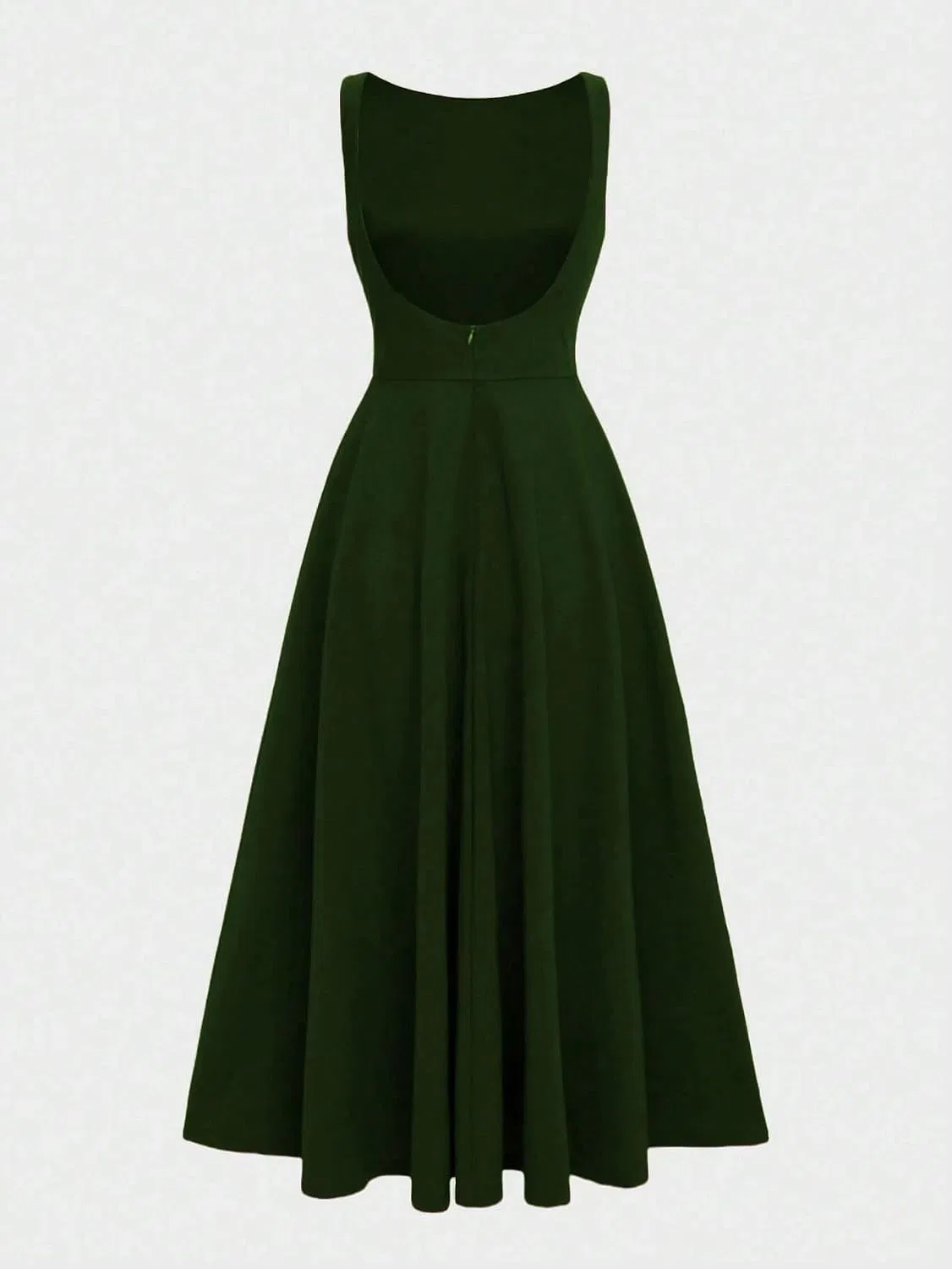 Женское платье миди с открытой спиной Hollow-Out Waist, Dark Green — фото 4