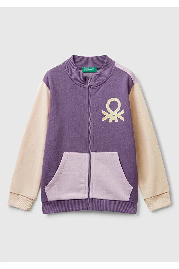 Детское для девочек свитшот с принтом United Colors Of Benetton, Lilac-Fuchsia-Beige
