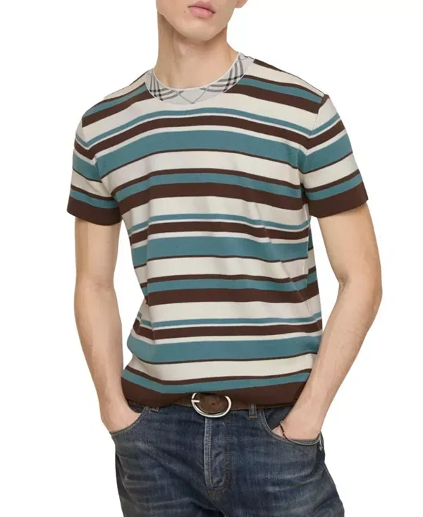 Мужской свитер с принтом Striped Wool Blend T Shirt Burberry, синий