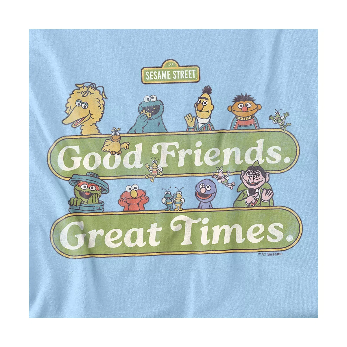 Детское боди с коротким рукавом Sesame Street Vintage Heart Good Friends, Great Times, Light Blue — фото 2
