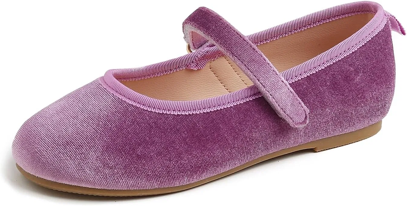 Детские балетки для девочек с принтом FEVERSOLE, Lilac Velvet Loop Maryjane
