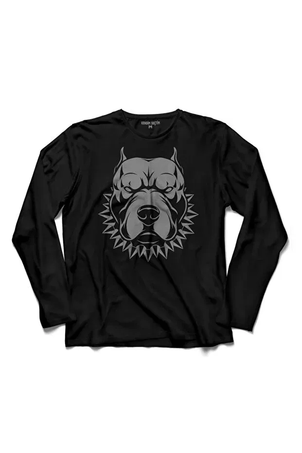 Детский лонгслив с принтом Pitbull Pit Bull Dog Dog Head Long Sleeve T-Shirt Kendim Seçtim, Black
