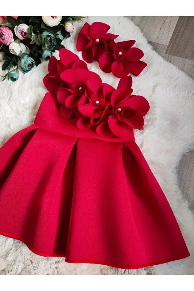 Детское платье для девочек с пайетками New Year's Eve Glam Tunay Moda, Red — фото 3