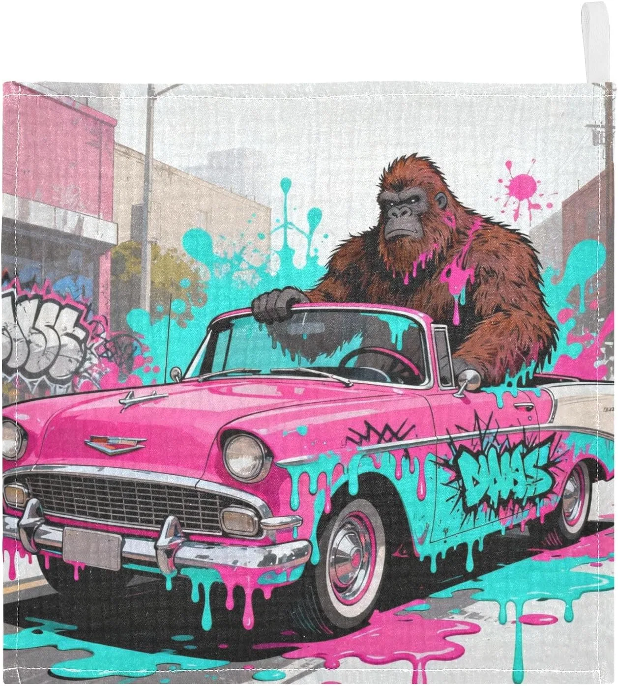 Марлевая салфетка для лица, 100% хлопок, GuoChe, набор 5 шт., 30x30 см, Gorilla Pink Car Graffiti Street