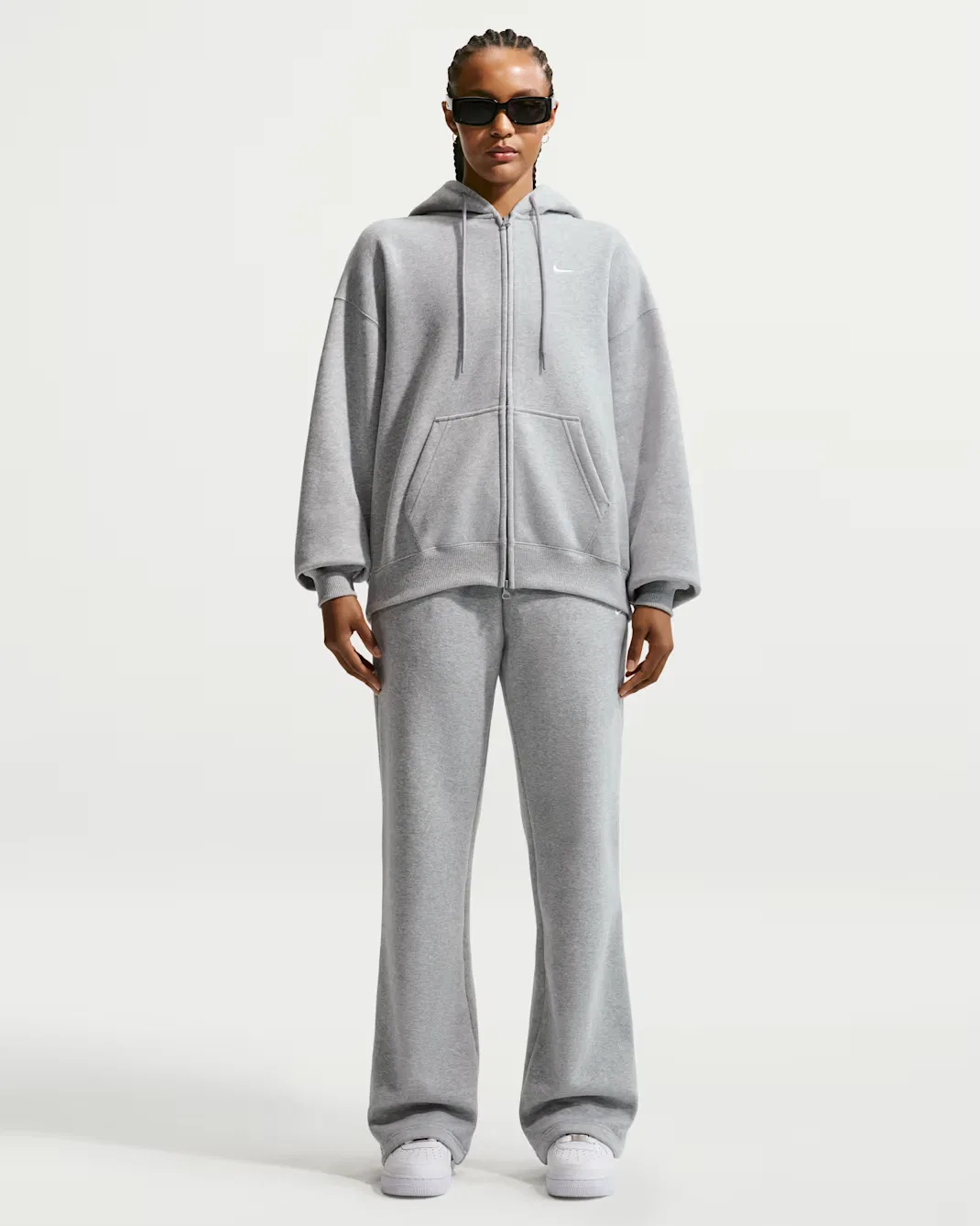 Женская толстовка оверсайз на молнии Nike Studio Fleece Medium Weight, Dark Grey Heather/Sail — фото 4