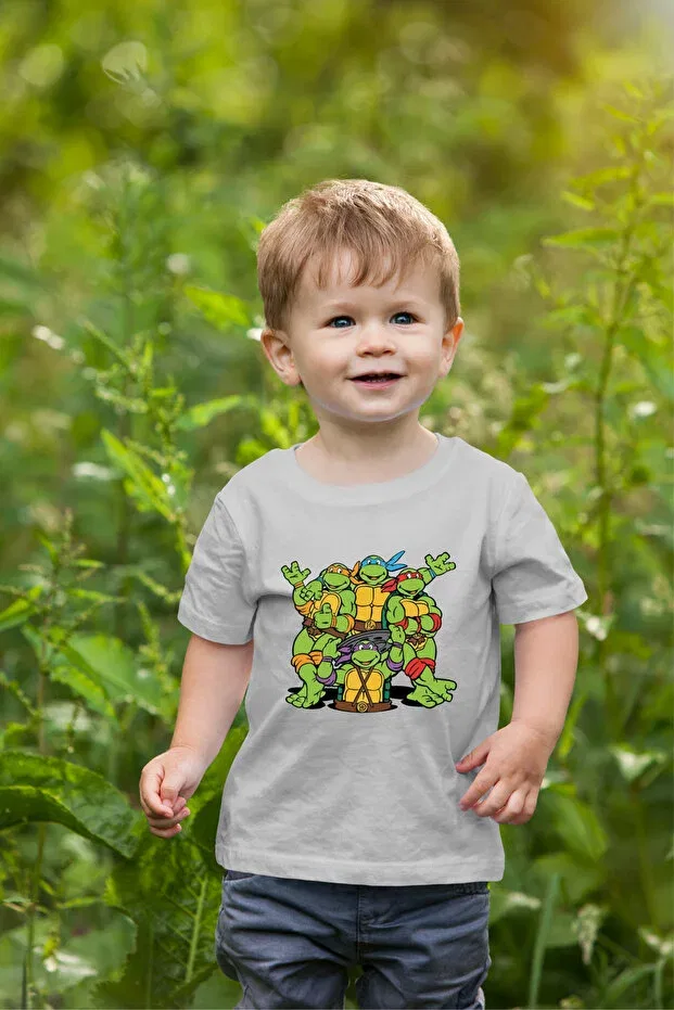 Детская футболка оверсайз с принтом Turtle Ninja Turtles Printed Children's Oversize T-Shirt Oneagılyazı, Gri