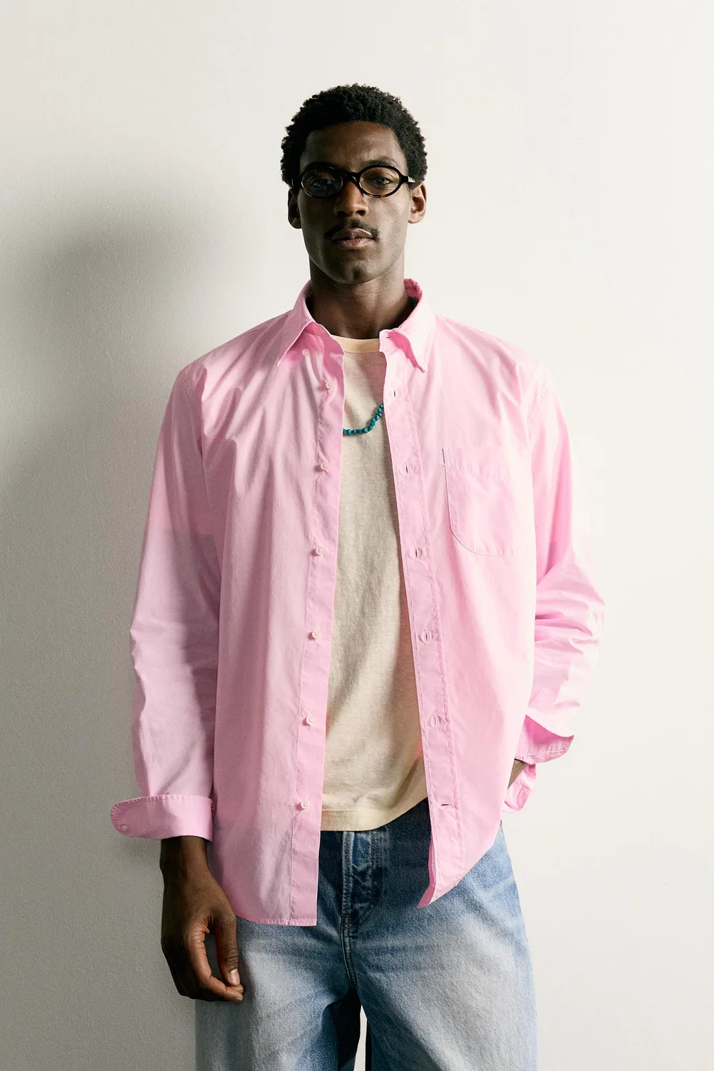 Хлопковая рубашка стандартного кроя ZARA, Pink — фото 2